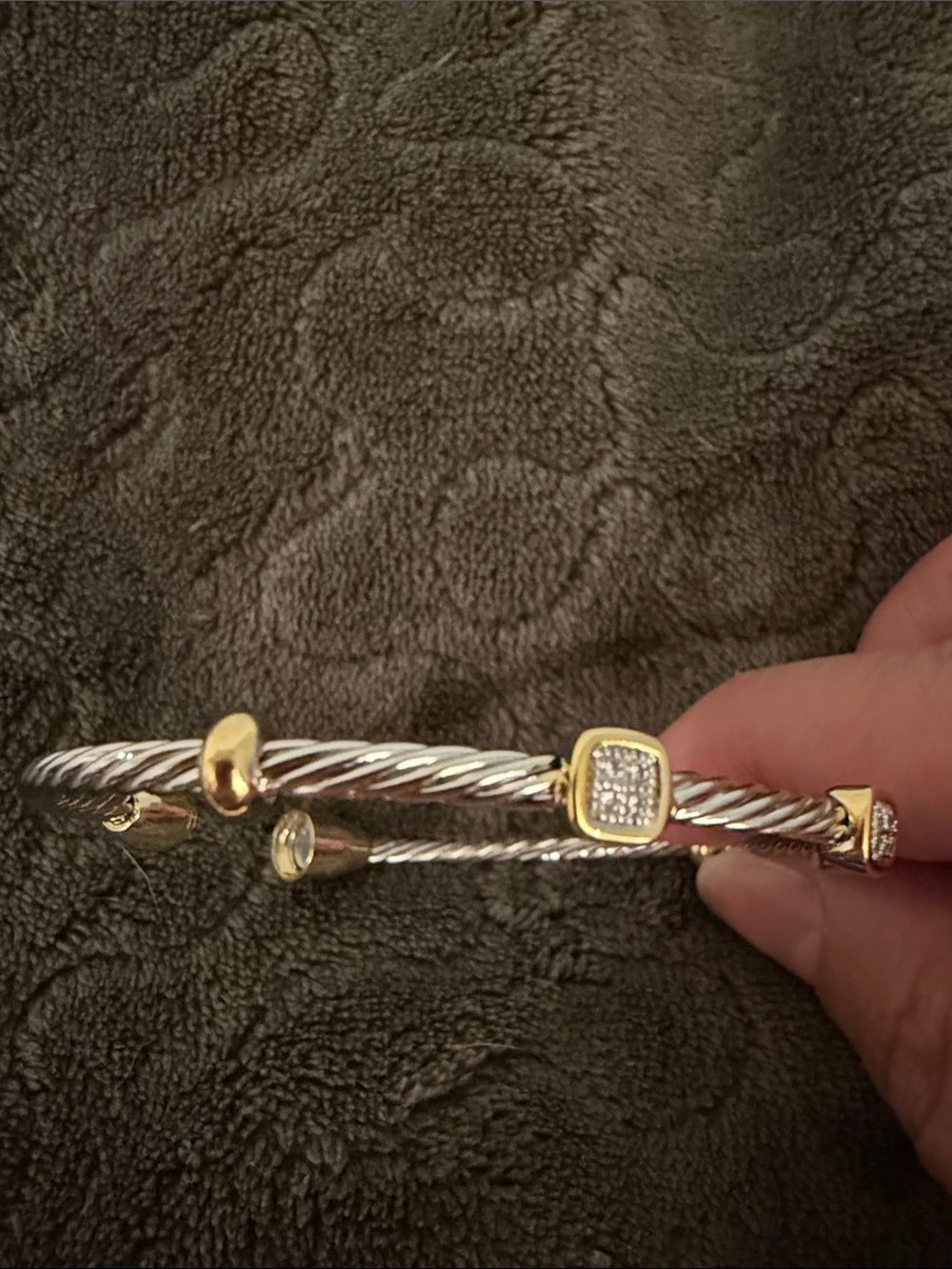 Two-Tone Gold and Silver Pave Cable Cuff Bracelet - Picture 5 of 5